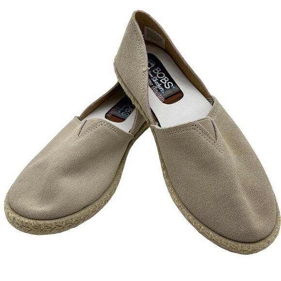 Bobs Skechers Womens SZ 7 1/2 Day 2‎ Nite Natural Tan Suede Upper Rope Trim Flat - Picture 1 of 10